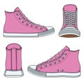 Set of illustrations with pink sneakers. Isolated vector objects.