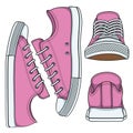 Set of illustrations with pink sneakers.