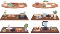 Set of illustrations about process of cooking vegetarian food, gluten free and healthy dish