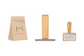 Set of illustrations products for cats food, scratching post, comb