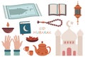 A set of illustrations for the Ramadan holiday on a white background. Royalty Free Stock Photo