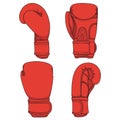 Set of illustrations with red boxing gloves. Isolated colorful vector objects.