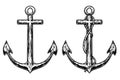 Set of Illustrations of retro anchors in engraving style. Design element for emblem, sign, poster, card, banner, flyer.