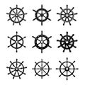 Set of illustrations of ship wheel. Design element for logo, label, sign, emblem, poster. Royalty Free Stock Photo