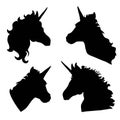 A set of illustrations of silhouettes of unicorns