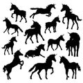 A set of illustrations of silhouettes of unicorns