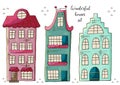 Set of illustrations of small houses in hand draw style. Collection of vector illustrations Royalty Free Stock Photo