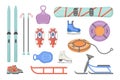 Set of illustrations of sports winter equipment