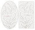 Contour set with illustrations in the stained glass style with bouquets of poppies, contoured flowers on a white background