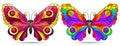 Stained glass illustration with bright butterflies, insects isolated on a white background Royalty Free Stock Photo