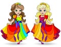 Stained glass illustration with Princess girls in bright dresses, isolated on a white background