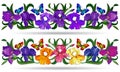 Set of illustrations of stained glass windows with compositions of irises, flowers isolated on a white background Royalty Free Stock Photo