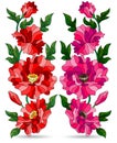 Set of illustrations in the style of stained glass with compositions of bright poppies, flowers isolated on a white background