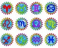 Stained glass illustration with zodiac signs in gears, icons isolated on a white background Royalty Free Stock Photo