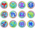 Set of illustrations in the style of stained glass with zodiac signs in gears, icons isolated Royalty Free Stock Photo