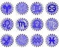 Set of illustrations in the style of stained glass with zodiac signs in gears, icons isolated on a white background, tone blue Royalty Free Stock Photo