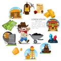 Set of illustrations on the theme of Goldfield. Wild West. Prospector Royalty Free Stock Photo