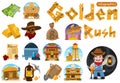 Set of illustrations on the theme of Goldfield. Wild West. Prospector Royalty Free Stock Photo