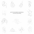 set of illustrations on the theme of love and family in lines Royalty Free Stock Photo