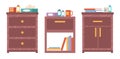Set of illustrations on theme of storage furniture. Chests of drawers vector illustration