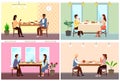 Set of illustrations on the topic of couple dine on traditional dishes from different countries