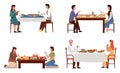 Set of illustrations on the topic of people dine on traditional dishes from different countries