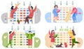 Set of illustrations on the topic of timetable and calendar. People playing and having fun