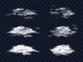 Set of illustrations of transparent white clouds