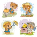 Set of illustrations of vector of teddy bear beekeeper, farmer.