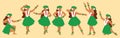 Illustration set of women in various hula dance poses