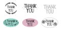 Set of illustrations with the words Thank you. Several vector sticker templates isolated on white background
