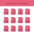 Set of image File Formats and Labels in flat icons style. Vector illustration