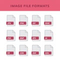 Set of image File Formats and Labels in flat icons style. Vector illustration