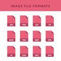 Set of image File Formats and Labels in flat icons style. Vector illustration