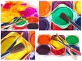 Set of imagens with watercolor paints and brushes Royalty Free Stock Photo