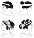 Set of images of ancient Greek women heads