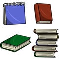 A set of images with books and notebooks for depicting science and gaining knowledge Royalty Free Stock Photo