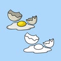 Set of images, broken egg, eggshell, egg glaze, vector cartoon Royalty Free Stock Photo