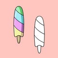 A set of images, a cool multicolored fruit popsicle on a stick, vector cartoon