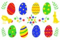 Set of images of Easter eggs, rabbit, Bunny, flowers. Royalty Free Stock Photo