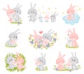 Set of images of a family of rabbits. Vector illustration on a white background.