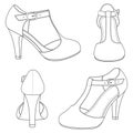 Set of images female shoes with clasp on the heel. Isolated vector objects.