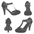 Set of images female shoes with clasp on the heel. Isolated vector objects.