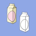 A set of images, high square packaging of milk, kefir, copy space, vector cartoon