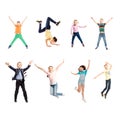 Set of images of jumping children of different age. Isolated over white background.