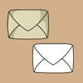 A set of images, a large vintage closed envelope, vector cartoon