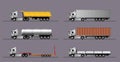 A set of images of a modern european truck with different variants of semi-trailers