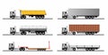 A set of images of a modern european truck with different variants of semi-trailers