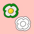 A set of images, a slice of green sweet pepper with a fried egg, vector cartoon