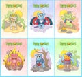 Set of images of teddy bears monsters Royalty Free Stock Photo